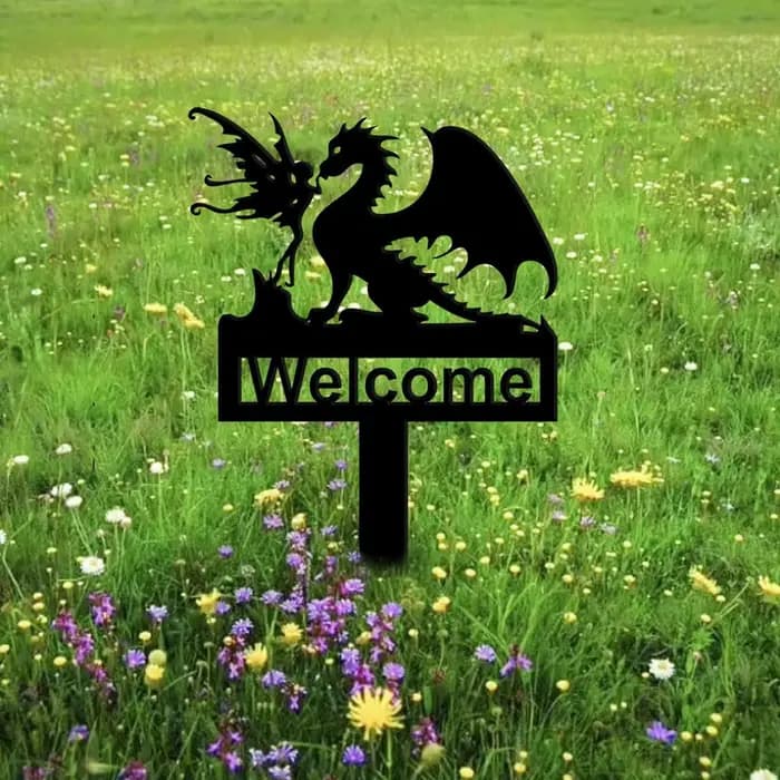 Logo de bienvenue de jardin de dinosaure d'elfe