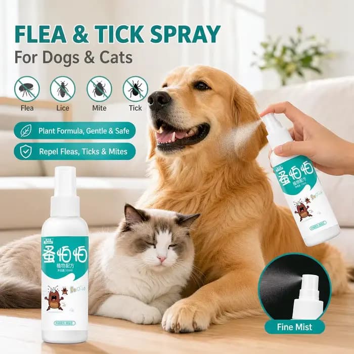 Spray Traitement Anti-Puces et Tiques pour Chiens et Chats, Action Rapide, Éliminateur d'Acariens, 100ml, Soin Vétérinaire, Prévention Topique Liquide