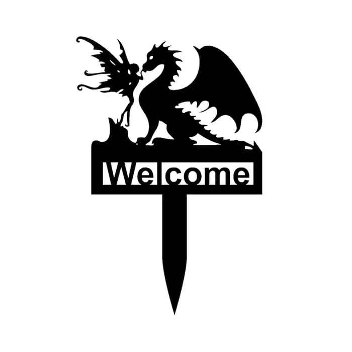 Logo de bienvenue de jardin de dinosaure d'elfe