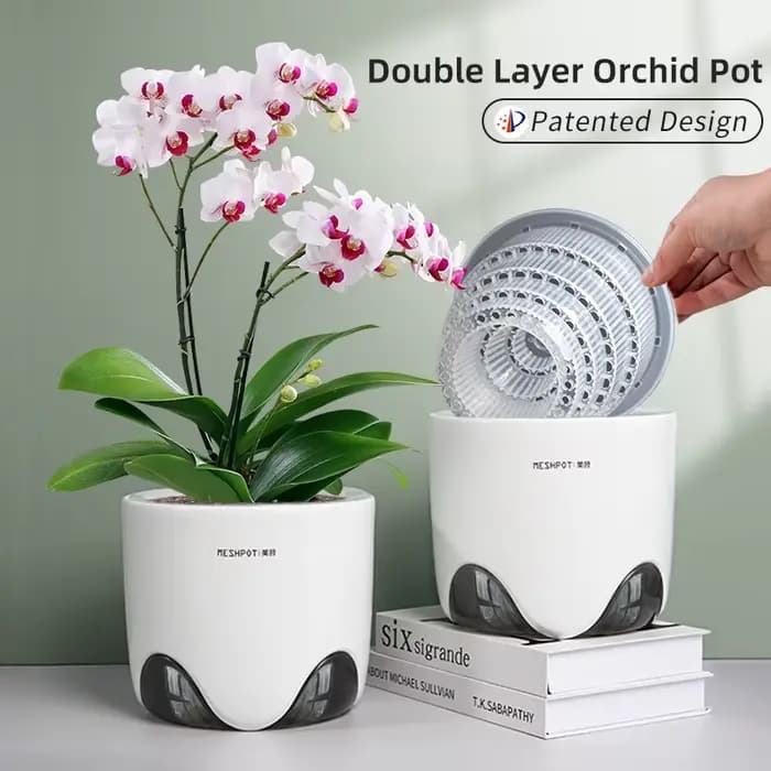 Pots d'orchidées Meshpot avec trous pour repoulter le jardinière d'orchidée en céramique à imitation plastique à double couche fournit une bonne circulation d'air