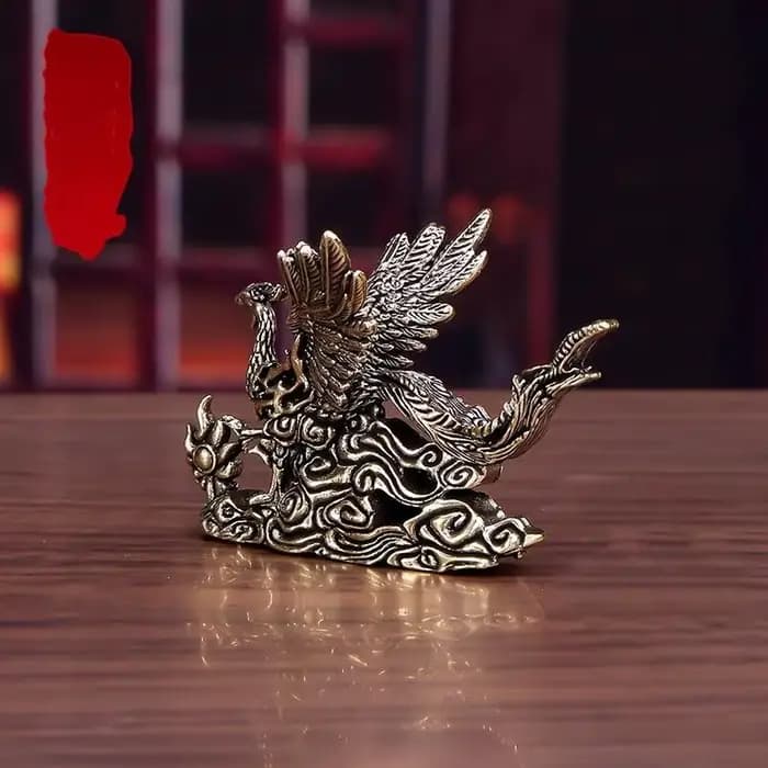 Figurine de phénix en laiton pur, 1 pièce, magnifique ornement pour bureau ou cérémonie du thé, cadeau porte-bonheur artisanal unique