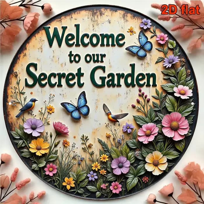 1 panneau de bienvenue Vintage Secret Garden avec un design amusant - Convient à la décoration extérieure/intérieure