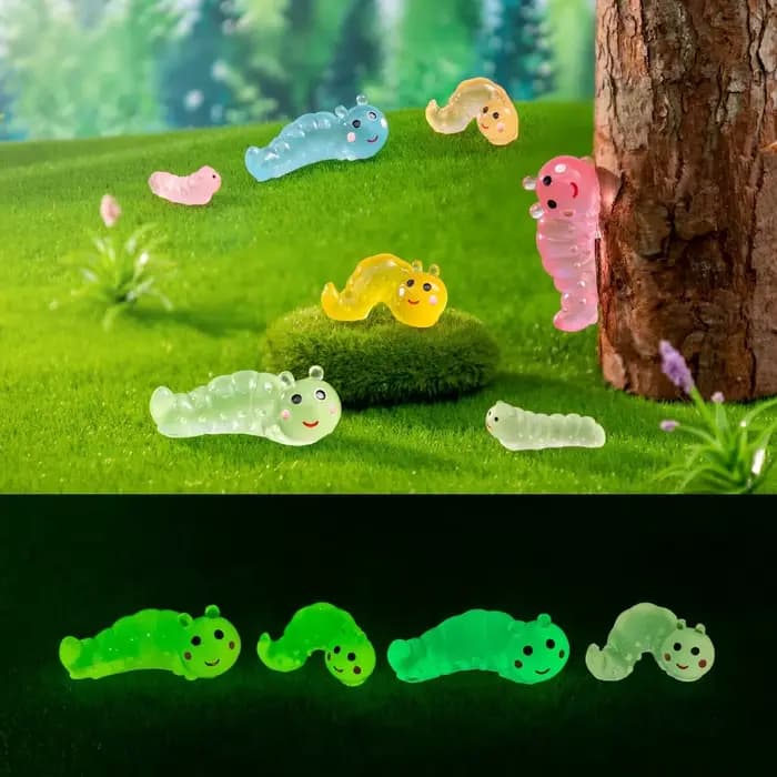 Larve de coléoptère simulée phosphorescente - Accessoire de décoration DIY pour terrarium et jardin de plantes succulentes