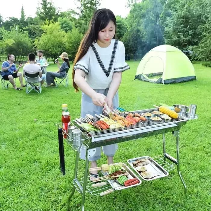 Nouveau barbecue d'extérieur en acier inoxydable épaissi, gril à charbon de bois portable et pliable, appareils de barbecue