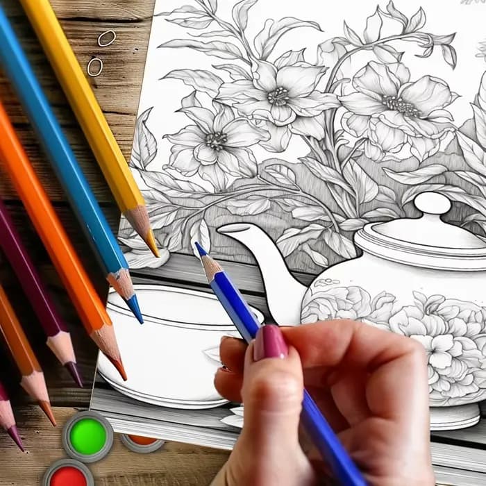 Livre de coloriage Tea In The Gardens pour adultes, belles pages à colorier, cadeau d'anniversaire et fournitures artistiques pour la rentrée scolaire