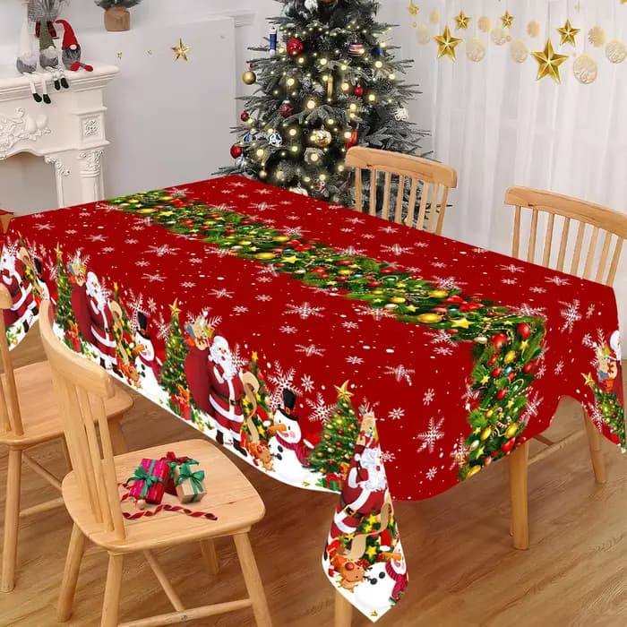 Nappe de Noël jetable en plastique 183*137cm, motif Père Noël et bonhomme de neige, décoration de table de cuisine pour les fêtes d'hiver