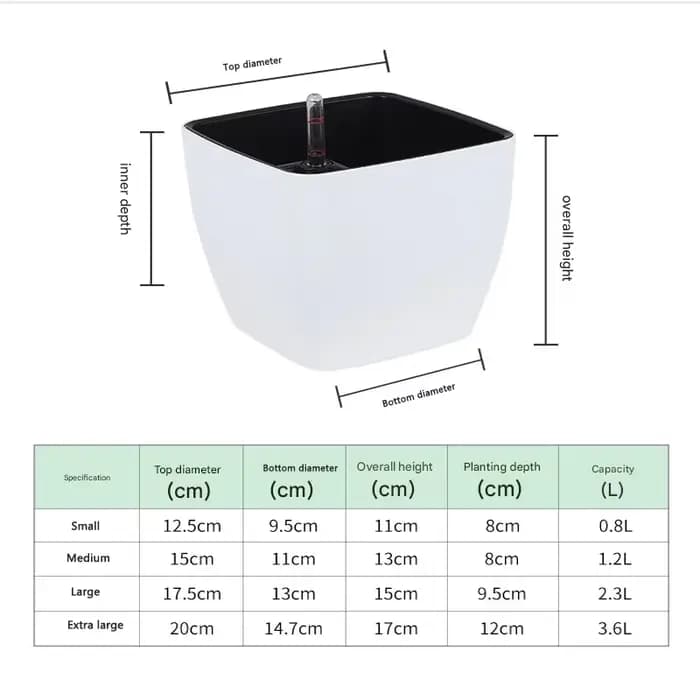 Pot auto-arrosant blanc avec indicateur de niveau d'eau