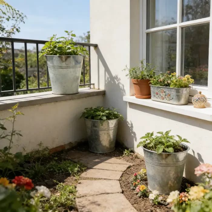 Boîte de 8 jardinières en métal galvanisé