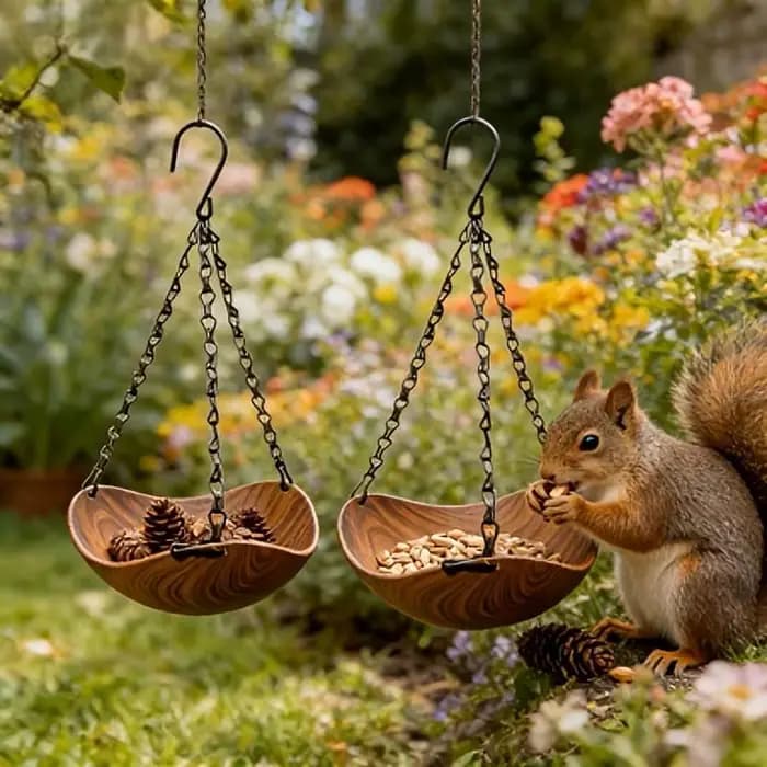 Mangeoire à oiseaux suspendue en bois pour extérieur