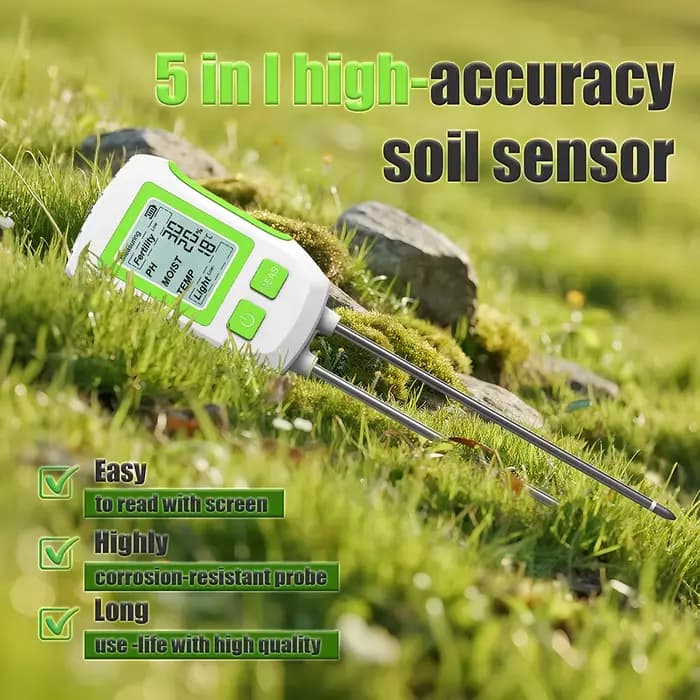 Testeur de sol numérique LCD 5 en 1 PH/Humidité/Température