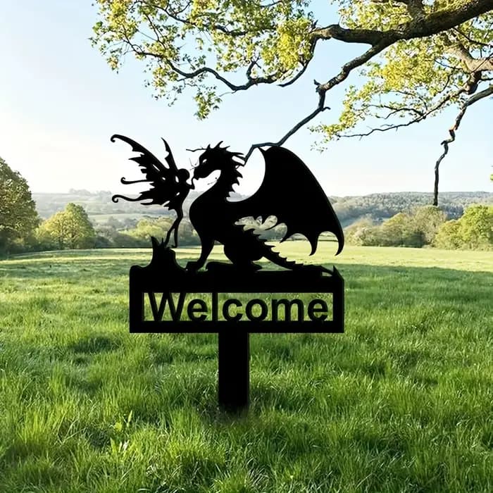 Logo de bienvenue de jardin de dinosaure d'elfe