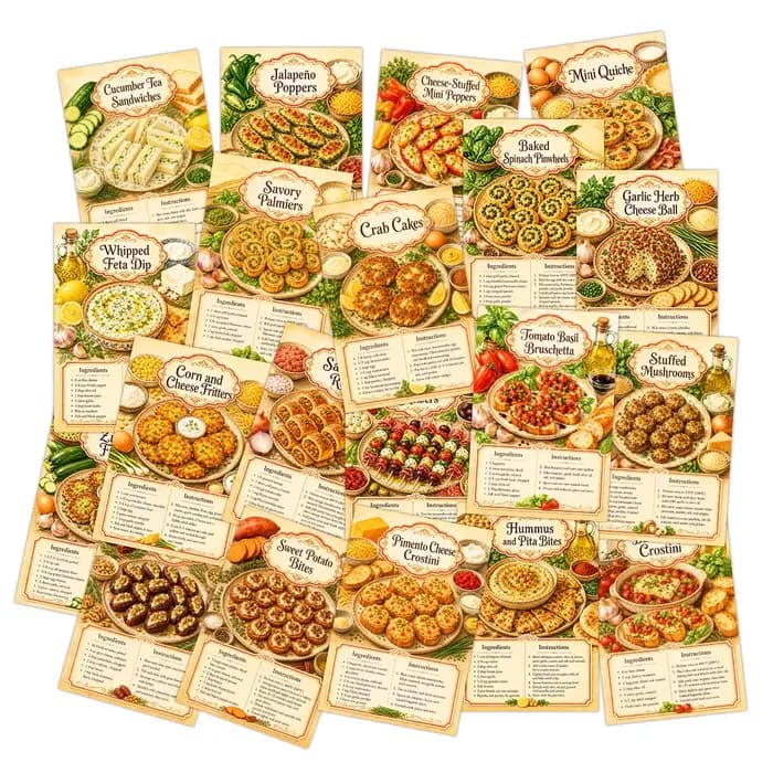 20 cartes postales vintage pour recettes d'apéritifs, cartes d'instructions pour collations savoureuses, cartes décoratives murales pour la cuisine, cadeaux pour les cuisiniers à domicile