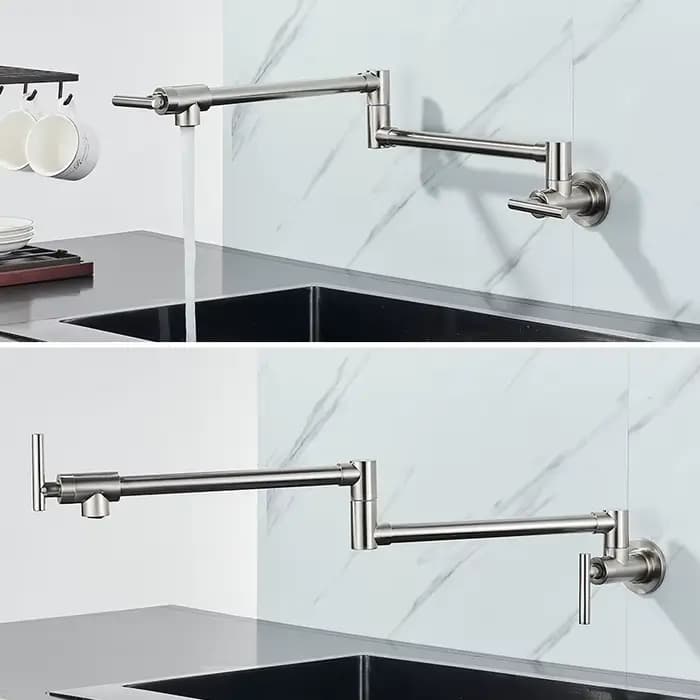Robinet de cuisine en laiton à Double Joint, bec pivotant pliable et extensible, robinet de cuisine à un trou et deux poignées