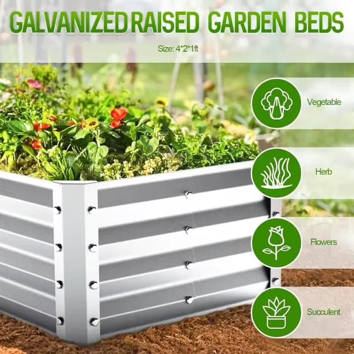 Kit de jardinière en acier galvanisé 4x2x1 pieds, grande jardinière sans fond pour jardinage et plantation en extérieur