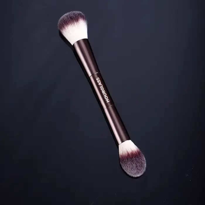 Pinceau de maquillage, pinceau à poudre, pinceau à blush, pinceau à poudre libre, manche métallique professionnel exquis, design à double tête, avec boîte
