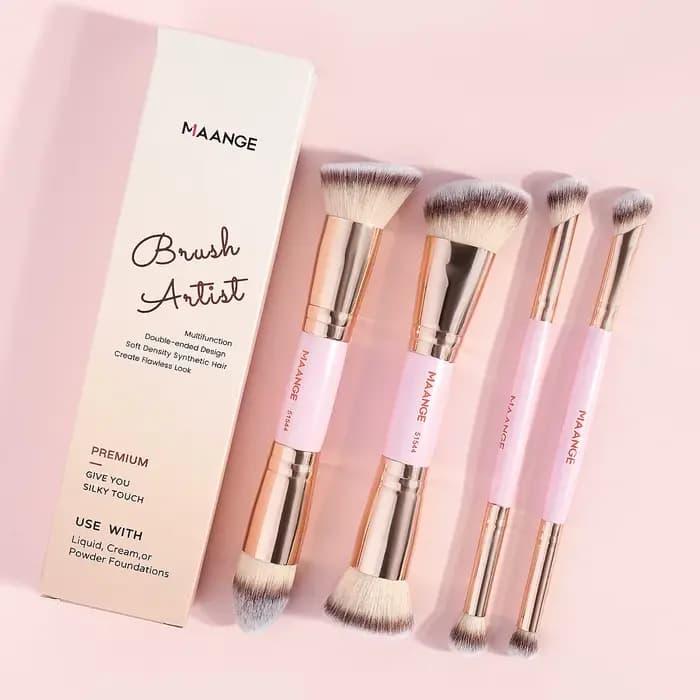 MAANGE-Ensemble de pinceaux de maquillage de base, 4 pièces, avec boîte, pour fond de teint en poudre, blush, détails pour ombre à barrage, voyage intérieur