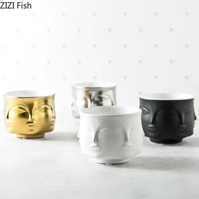 Ornement de visage humain Pot de fleurs en céramique