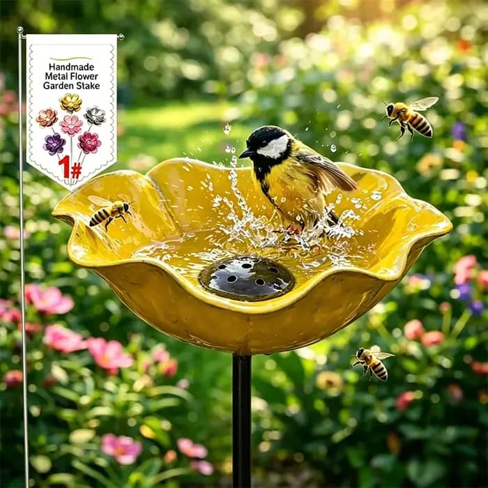 Bain d'oiseaux en forme de fleur