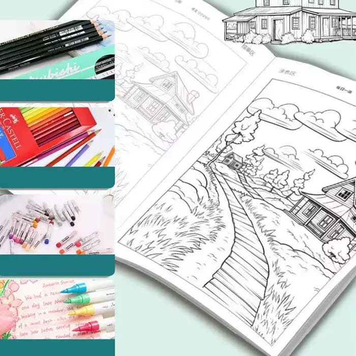 Livre de pratique de dessin artistique-rçage de paysage et contrôle du stylo livres de coloriage adultes soulagement du stress crayon croquis Album Art