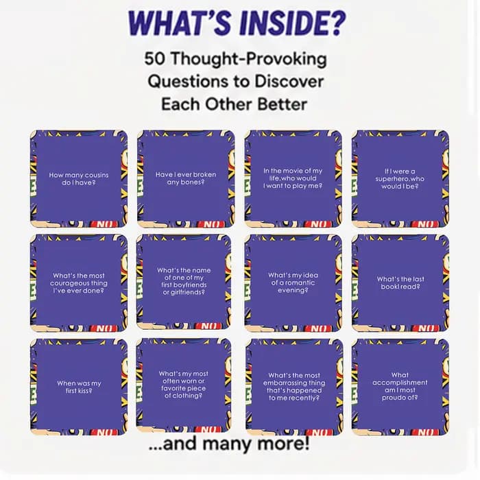 Jeu de cartes 50 questions profondes : Combien bien me connaissez-vous ? Démarreur de conversation amusant pour la famille, soirée entre amis, camping, cadeau de Noël