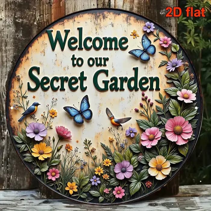 1 panneau de bienvenue Vintage Secret Garden avec un design amusant - Convient à la décoration extérieure/intérieure