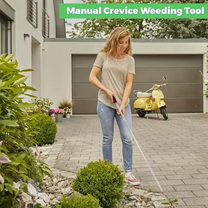 Outil rétractable pour déchirer le film de protection des semis, utilisé pour nettoyer les interstices des allées de jardin et désherber