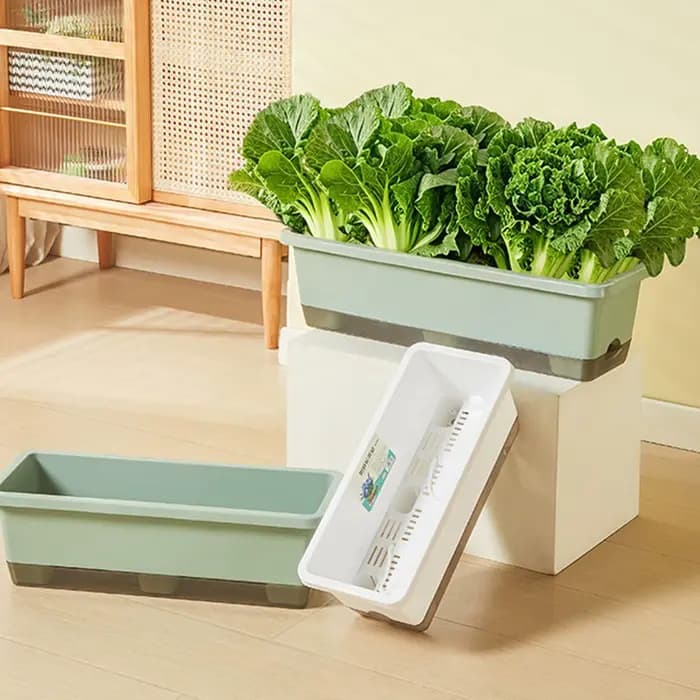 Jardinière auto-arrosante rectangulaire avec trou de drainage et indicateur de niveau d'eau pour légumes