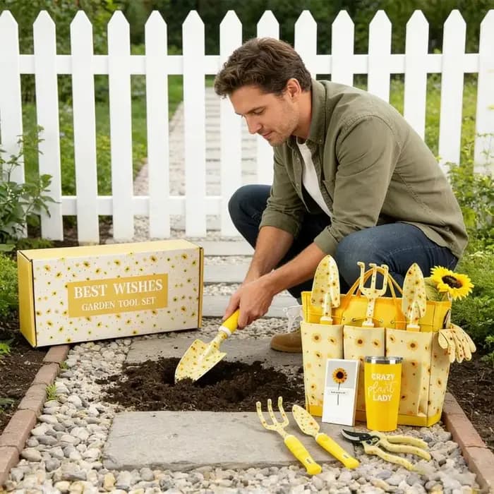 Dernier coffret cadeau jardinage mettant en valeur belle finition du plan floral avec des appareils fondamentaux