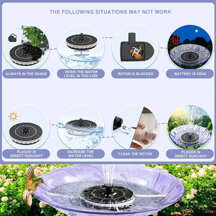 Pompe de fontaine flottante solaire avec lumière LED colorée pour jardin extérieur