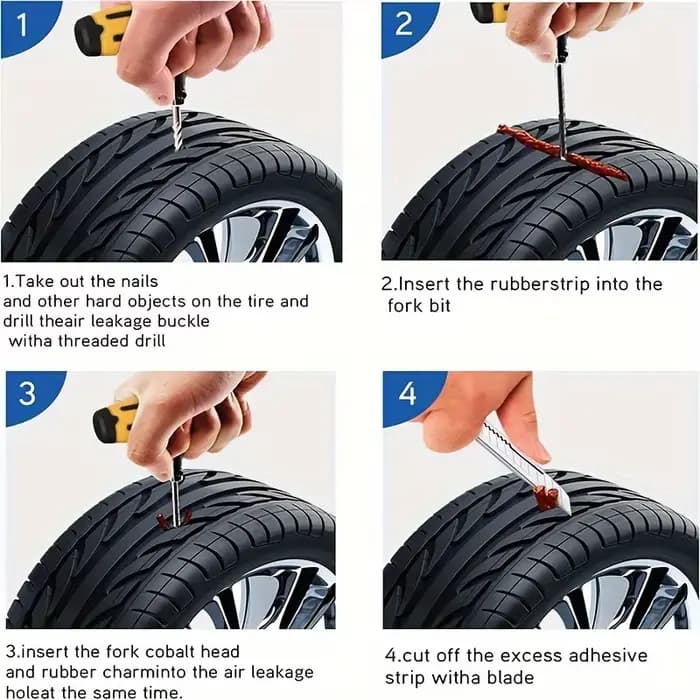 Kit d'outils de réparation de pneus ultime – Fixation de crevaison d'urgence avec bandes de pneus et outils de prise pour voitures, motos, camions et vélos