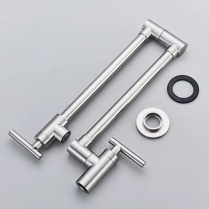 Robinet de cuisine en laiton à Double Joint, bec pivotant pliable et extensible, robinet de cuisine à un trou et deux poignées