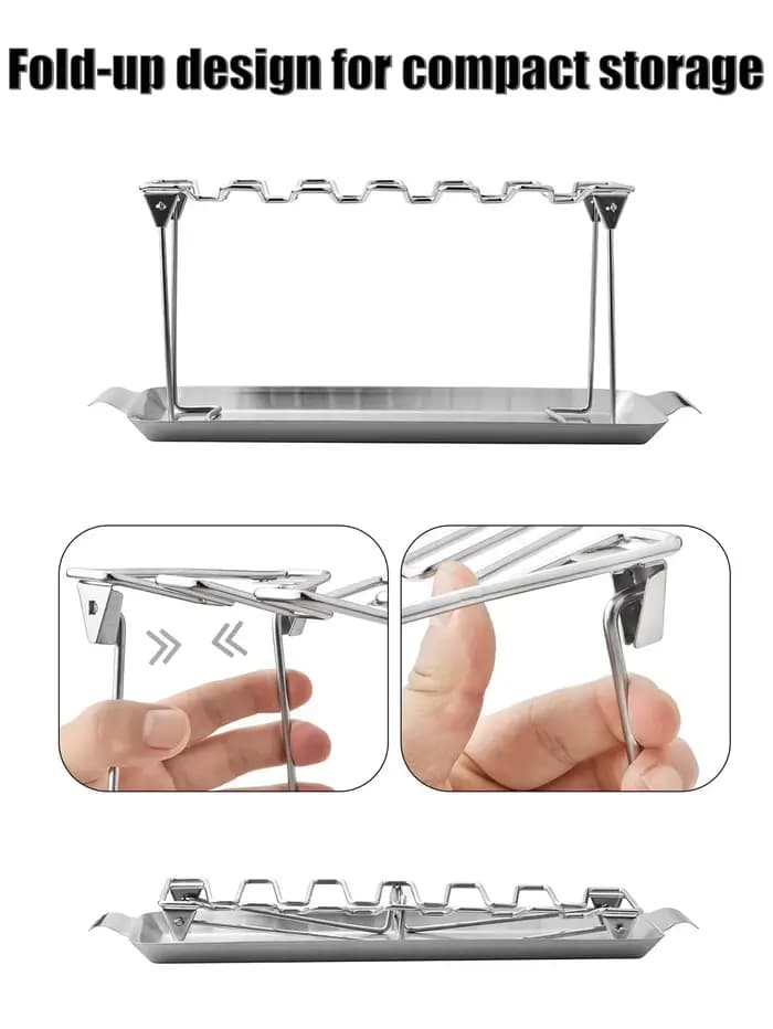 Support de jambe de poulet pour gril avec plateau d'égouttage, support d'aile de poulet à 14 fentes, support de baguettes de poulet en acier inoxydable de qualité supérieure pour fumeur