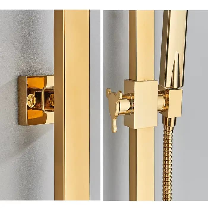 Robinets de douche en laiton, mélangeur de douche de salle de bains, grue, robinet de Bidet, ensemble de douche à pluie, pulvérisation de douche avec étagère, or