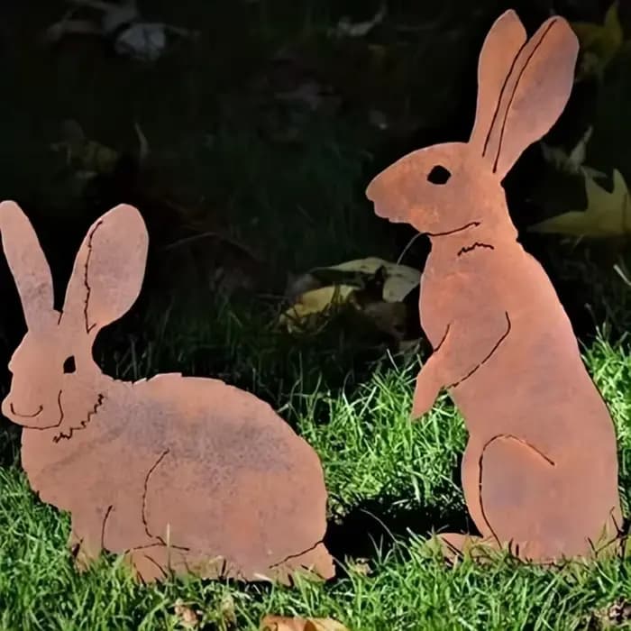 Charmant piquet de jardin en métal de lapin rustique