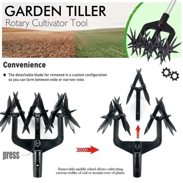 Outil de jardinage 2-en-1 : Motoculteur rotatif