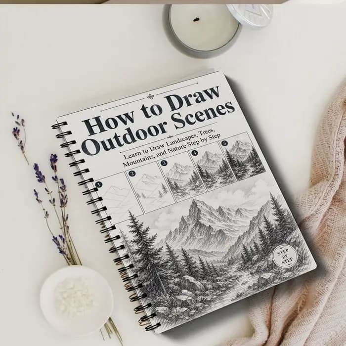 Guide étape par étape pour dessiner des scènes de plein air : maîtrisez l'art des paysages, des arbres, des montagnes et de la nature - Livre de dessin de base