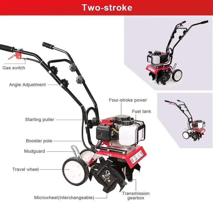 Motoculteur robuste 52CC 1700W 6500-7000 tr/min pour le travail du sol sur de grandes surfaces