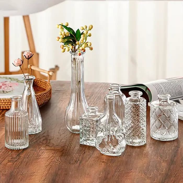 Vase en verre transparent vintage français ornemental à large ouverture pour pot de fleurs de table