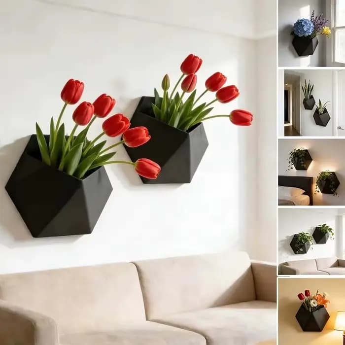 Pot de fleurs mural hexagonal avec trous de fixation