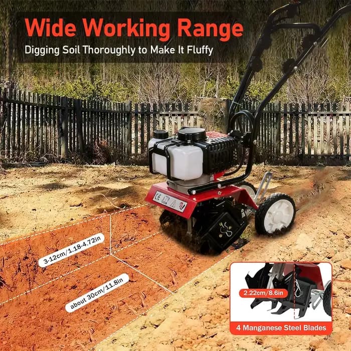 Motoculteur robuste 52CC 1700W 6500-7000 tr/min pour le travail du sol sur de grandes surfaces