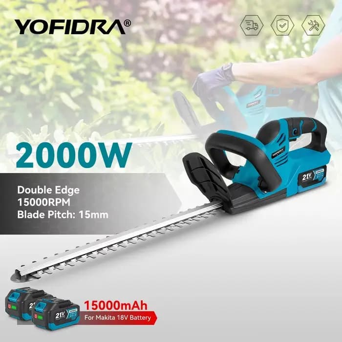 Taille-haie électrique YOFIDRA 2000W 15000RPM, tondeuse à gazon, outil de jardinage et d'aménagement paysager, pour batterie Makita 21V