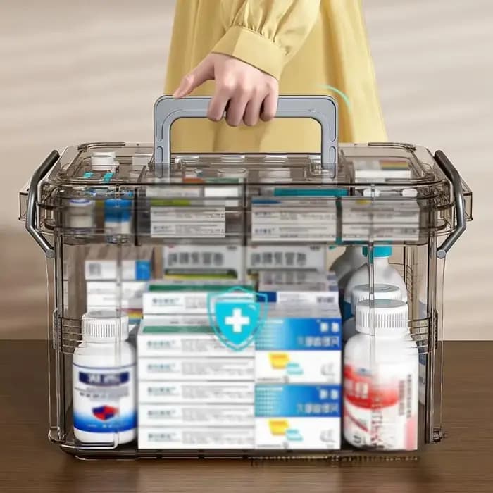 Boîte de rangement boîte de premiers secours en plastique pour la maison avec poignée trousse à outils d'urgence transparente à domicile boîte de stockage de médicaments