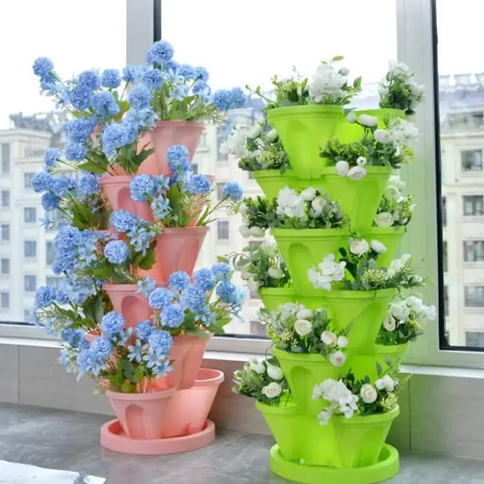 Nouvelle Jardinière Verticale Empilable en Plastique avec Roulettes Mobiles
