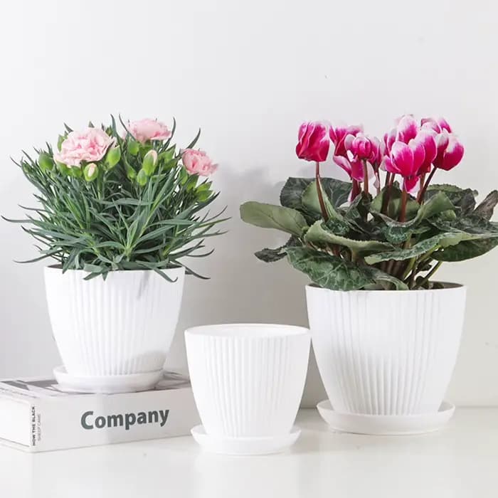Pot de fleurs en résine avec plateau