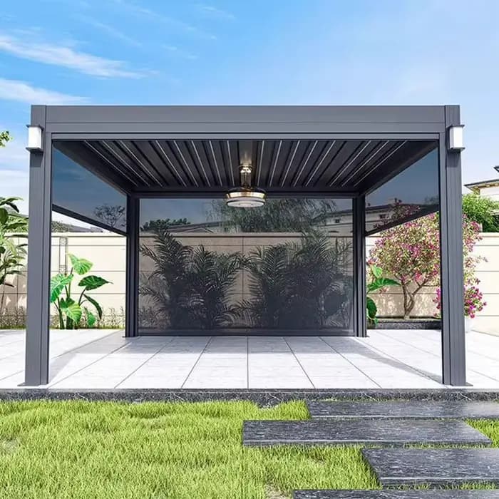 Pergola motorisée à persiennes extérieures en aluminium