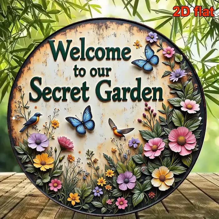 1 panneau de bienvenue Vintage Secret Garden avec un design amusant - Convient à la décoration extérieure/intérieure