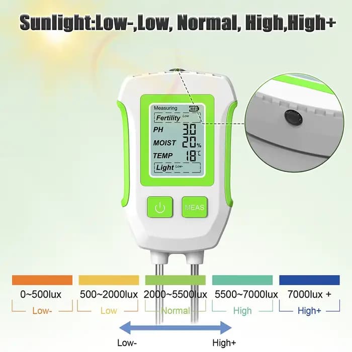 Testeur de sol numérique LCD 5 en 1 PH/Humidité/Température