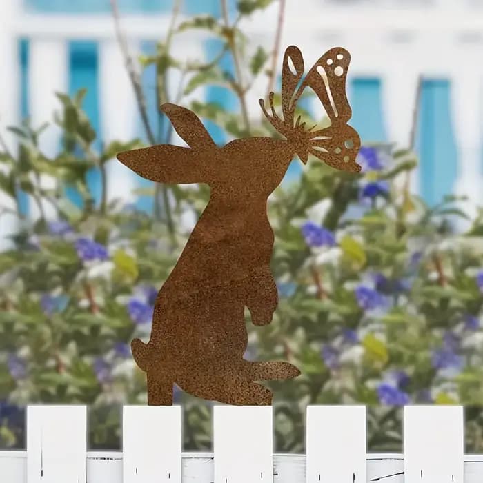 Décoration de jardin en métal rustique en forme de lapin - Charmante