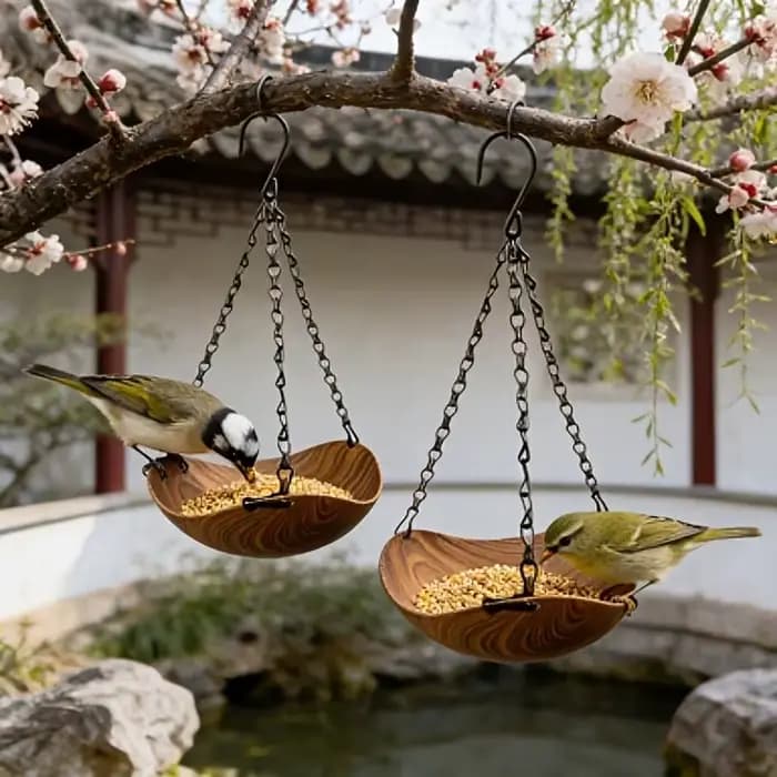 Mangeoire à oiseaux suspendue en bois pour extérieur