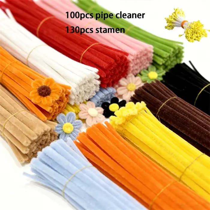 230 pièces/ensemble de tiges en chenille avec centres floraux, matériaux pour loisirs créatifs DIY, jouet artistique pour enfants, décoration pour mariage, fête et maison